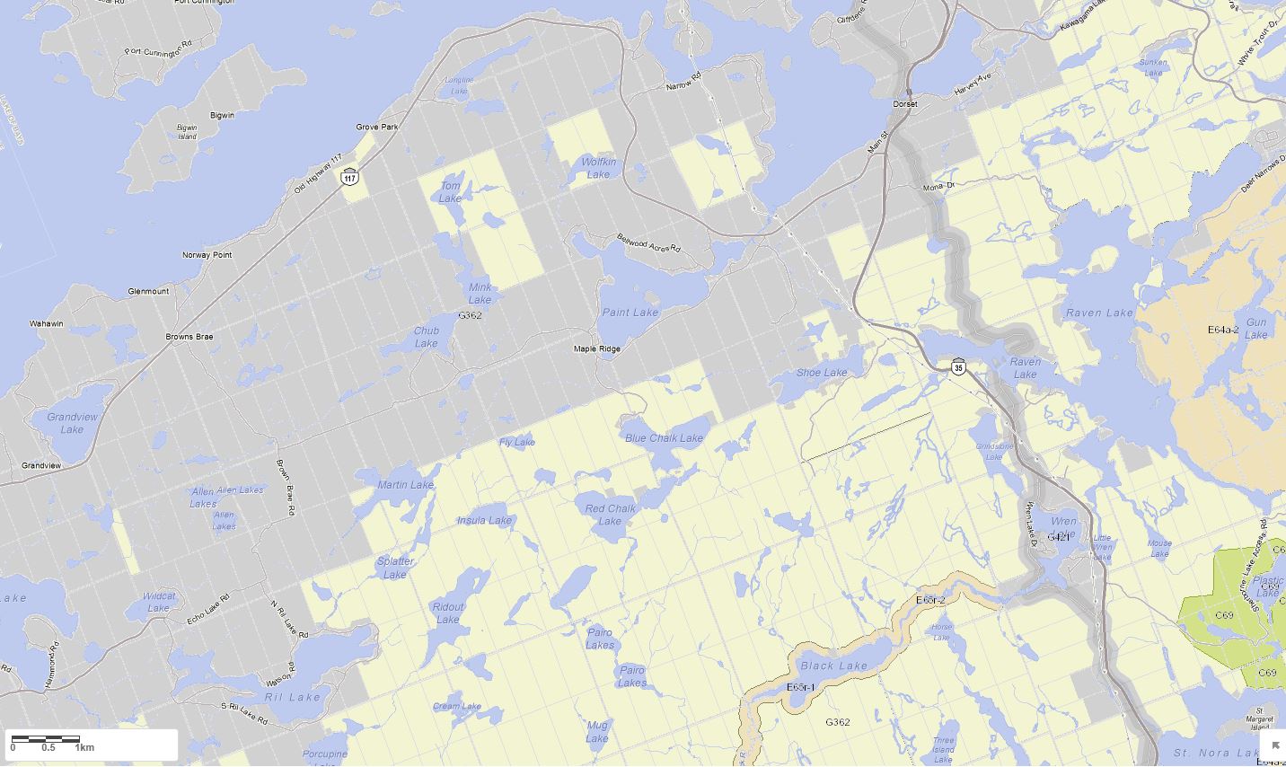 Crown Land Map of Chub Lake in Municipality of Lake of Bays and the District of Muskoka